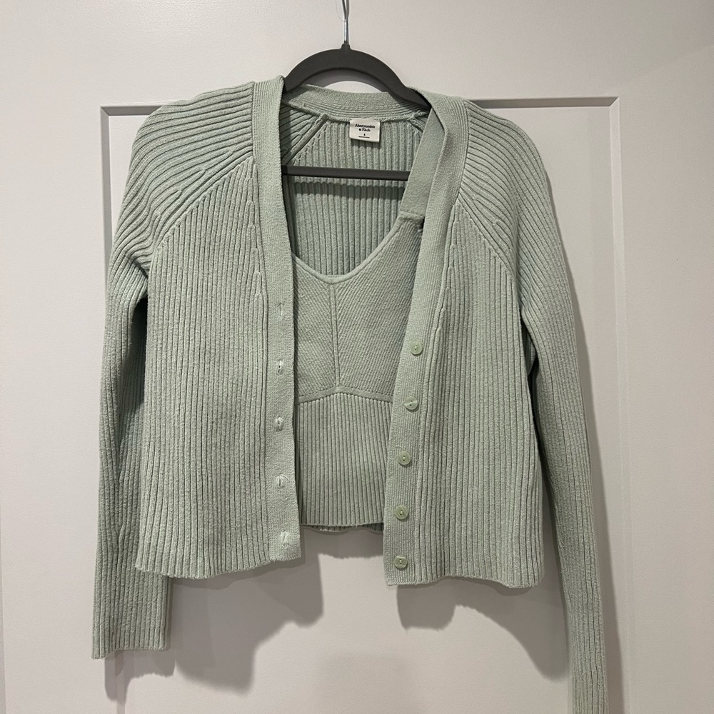 Abercrombie Sage/Mint Green Tank Top & Cardigan Set (Size Small)